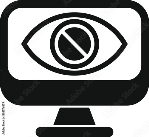 Blocked vision is displayed on a computer screen, representing online privacy and censorship
