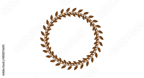 Circular wreath of brown leaves and branches on a white background, creating a decorative frame.