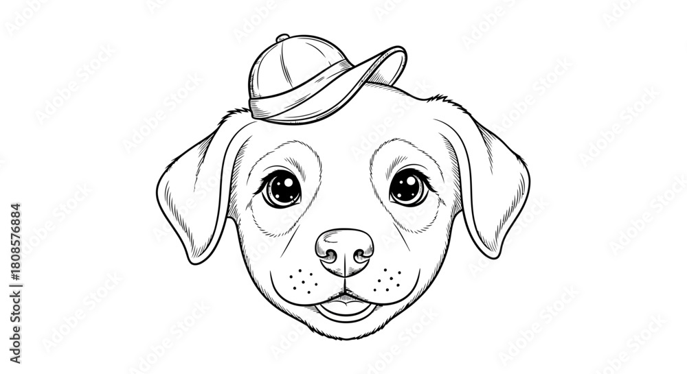 Fototapeta premium Charming canine character illustration adorable dog wearing a cap hand drawn style playful artwork