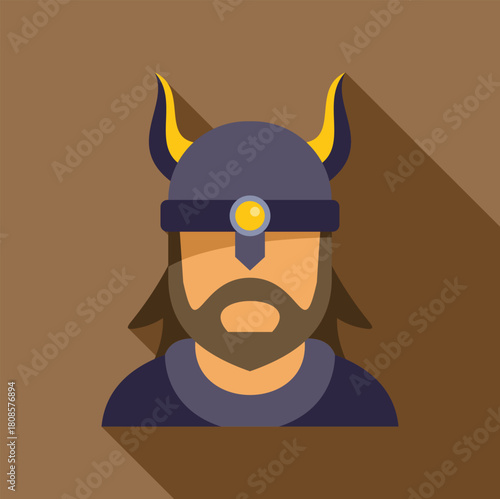 Powerful viking warrior wearing horned helmet and chainmail armor, embodying strength and bravery