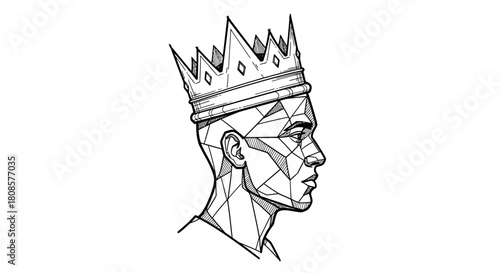 Geometric crown bearer: A stylized depiction of power and innovation with a modern artistic touch