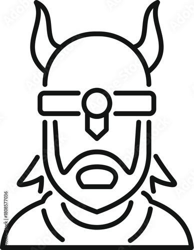 Line drawing of a viking warrior wearing a horned helmet and metal protection