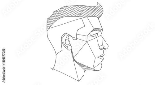 Geometric portrait of a modern man with stylized hair, presented in a clean white background
