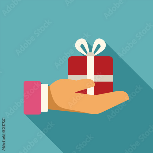 Hand is offering a red gift box with a white ribbon, representing giving, receiving, and special occasions