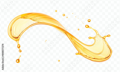 realistic fresh liquid honey or oil splash in curve style isolated on transparent background