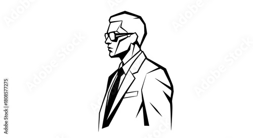 Geometric rendition of a sophisticated man in a suit and glasses line art