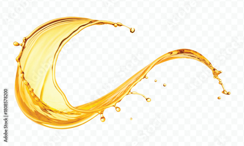 realistic fresh liquid honey or oil splash in curve style isolated on transparent background