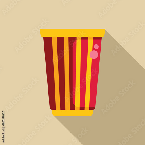 Refreshing beverage in a classic striped paper cup, ideal for representing soda or juice