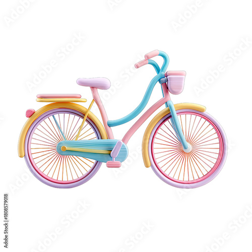 Cute Pastel Colored Three D Clay Style Bicycle Illustration