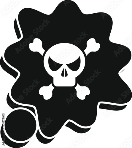 Black and white skull and crossbones poison talking bubble representing danger and hazardous materials