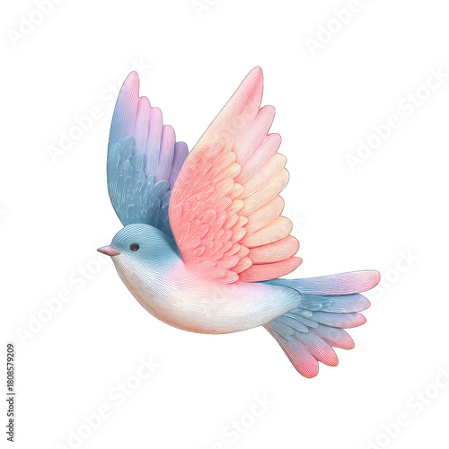 Soft pastel 3D clay illustration of a colorful flying bird