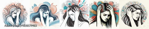 vector image of a woman with a headache on a white background