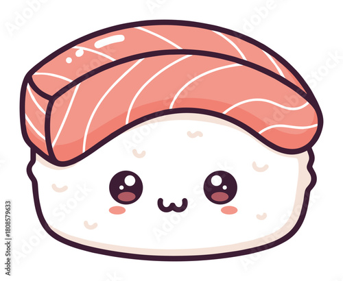 Charming salmon nigiri illustration, adorable sushi character design vector