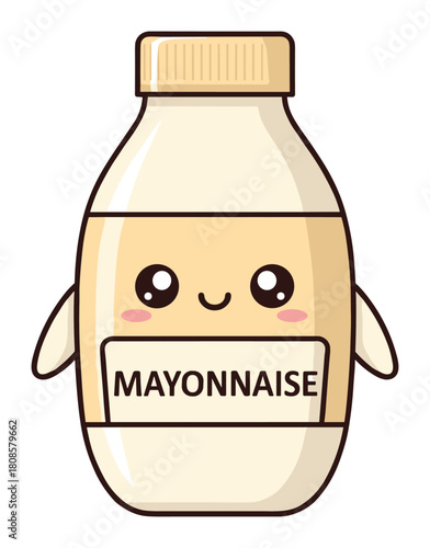 Cute cartoon mayonnaise jar with expressive kawaii features vector