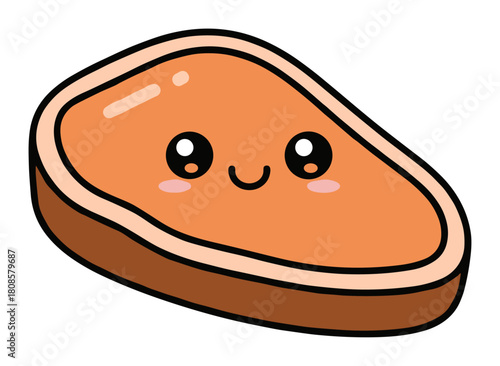 Adorable cartoon steak illustration with happy face - fun food art vector