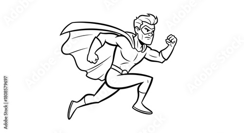 Dynamic superhero in mid-run illustration showcasing power and determination for graphic design