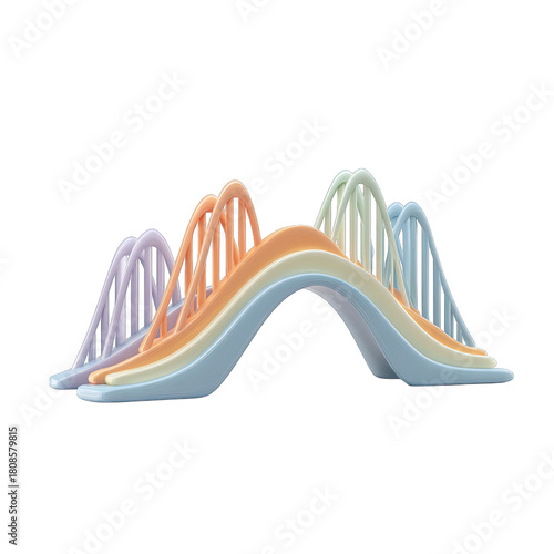 Wavy soft pastel 3D clay bridges in a row on black
