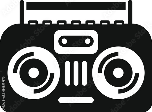 Black silhouette of portable stereo system with cassette player, evoking nostalgia for 80s and 90s hip hop culture