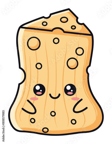Kawaii swiss cheese slice illustration - happy cartoon dairy treat vector