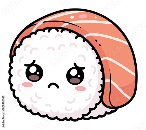 Melancholy sushi friend, kawaii salmon nigiri art vector