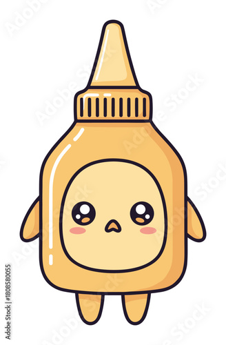 Charming cartoon mustard dispenser with lovely kawaii expression vector