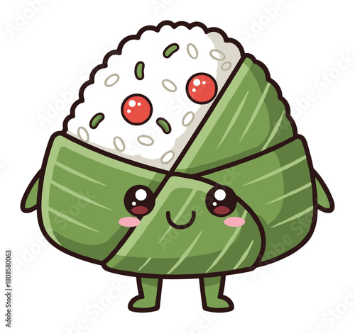 Charming onigiri friend, delightful kawaii japanese rice ball vector illustration