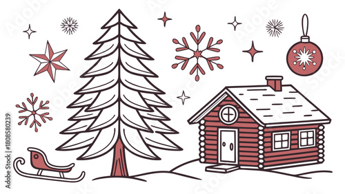 Nordic Christmas Vector Motifs Elements Pack Isolated on White Background – Scandinavian Holiday Folk Art Symbols and Winter Decorative Design Set