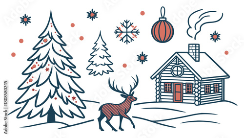 Nordic Christmas Vector Motifs Elements Pack Isolated on White Background – Scandinavian Holiday Folk Art Symbols and Winter Decorative Design Set