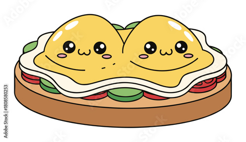 Adorable fried eggs on artisan toast, whimsical breakfast delight vector