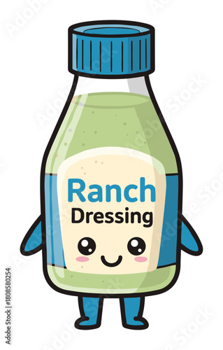 Happy ranch dressing bottle character - cute condiment mascot icon vector