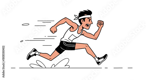 Dynamic cartoon illustration showcasing athlete in rapid motion sprinting race forward quickly