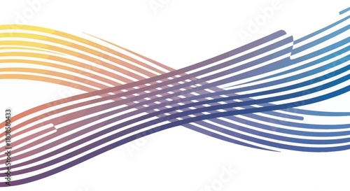 Abstract design featuring gradient colored lines, creating a dynamic and fluid composition over a