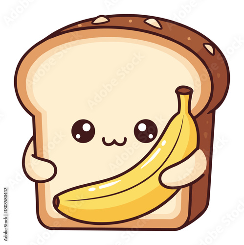 Charming kawaii bread slice with banana for healthy snacking vector