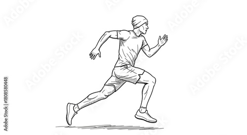 Sketch of sprinting athletic figure in motion showcasing speed and vitality