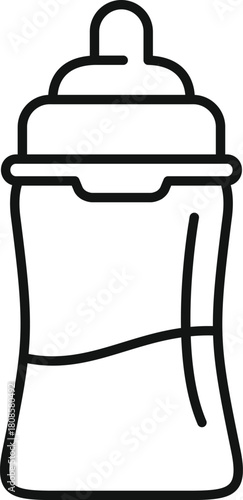 Simple, minimalist line art icon of a baby bottle containing milk or formula, perfect for representing infant feeding and childcare