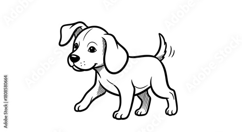 Adorable puppy illustration with wagging tail showcasing playful innocence and joyful spirit