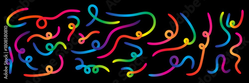 Color Gradient Lines – Abstract 3D Wave Shapes, Wavy Rainbow Ribbons and Geometric Vector Elements