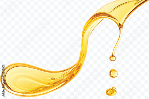 realistic fresh liquid honey or oil splash in curve style isolated on transparent background