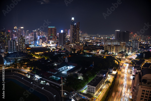 Wallpaper Mural Long Exposure Aerial Night View of a Metropolis Skyline with Blurring Car Light Trails on the Busy Highway Torontodigital.ca