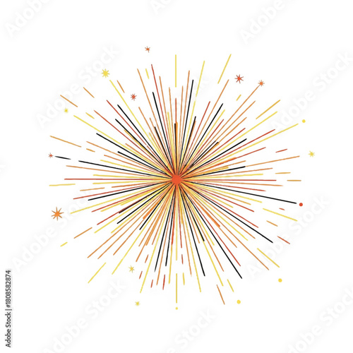 Colorful Firework Burst with Radiant Spokes and Tiny Sparks in Celebration.