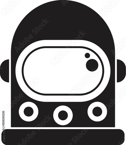 Black and white icon of astronaut or diver helmet showing protection in outer space or deep sea exploration