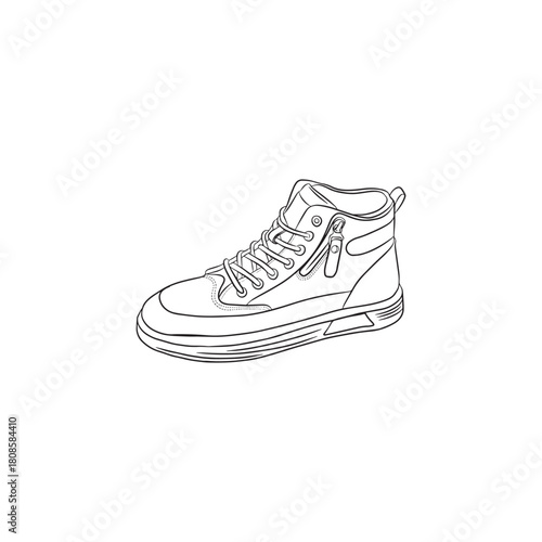 A detailed vector illustration of a high-top sneaker, featuring laces and a zipper. The clean, outlined design is perfect for fashion, footwear, or design-related projects, offering a stylish and vers