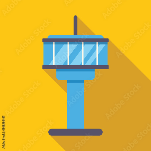 Airport traffic control tower ensuring smooth and safe operations, guiding aircraft on a vibrant yellow backdrop