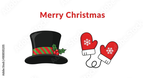 Merry Christmas with hat and mittens