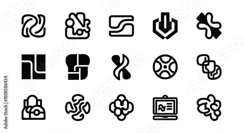 Collection of unique graphic shapes forming a distinct visual language  iconset series