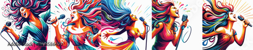 vector image of a woman singing on a white background