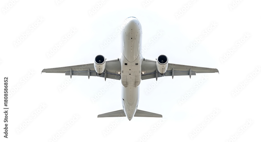 Obraz premium Airplane flying in the sky isolated on white background, bottom view