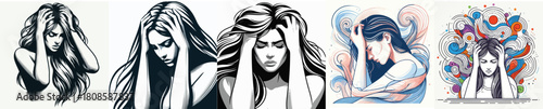 vector image of a woman with a headache on a white background