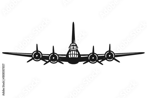 A striking front-view silhouette of a classic four-engine propeller aircraft, emblematic of vintage aviation power and engineering excellence, perfect for military history enthusiasts
