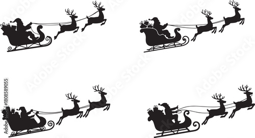 Santa Claus sleigh with reindeer silhouette collection